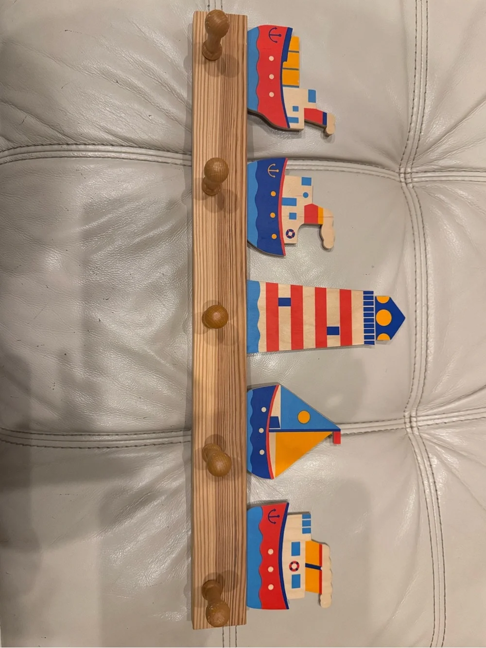 Wooden Nautical Wall Hook Rack in Blue, Red and Yellow